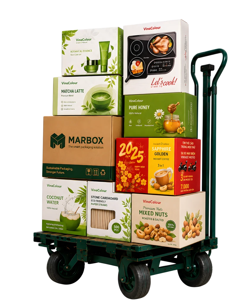 Xe đẩy chất đầy hộp sản phẩm MARBOX